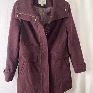 Cole Haan Coat Size 10 Wool Bordeaux Dark Red Burgundy Stand Up Collar